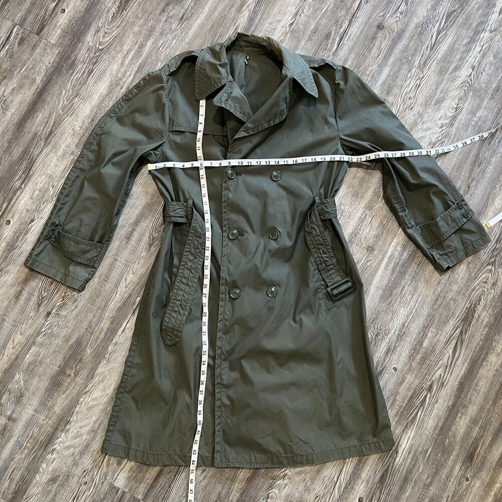 Vintage US Army Raincoat Cotton Nylon Belted Trench 60s - Picture 4 of 6